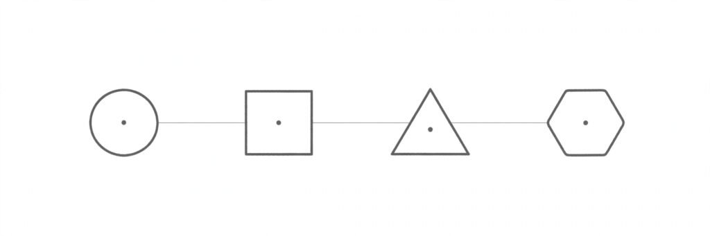 Minimal grayscale diagram of four simple geometric shapes connected in a flow, representing Google's SAFE four-agent investigation system